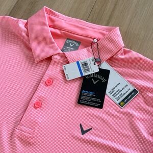 Callaway Golf Shirt Men's XL Pink Opti Dry Polo White Micro Print Performance